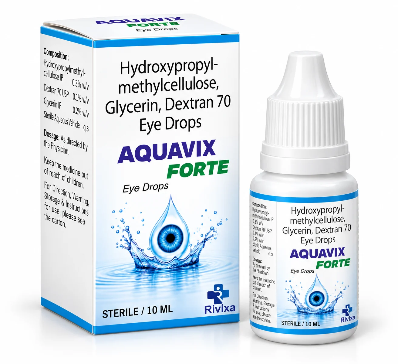 AQUAVIX-FORTE eye drops — illustrative carton and bottle presentation